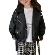 Girls' Outerwear Jackets Children'S Spring And Autumn New Motorcycle Short Leather With Velvet Girls Jacket Black 18 Months-24 Months